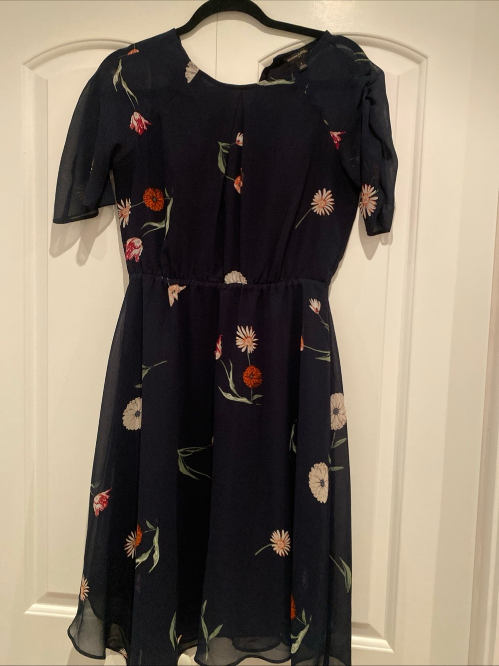 Banana Republic Navy Floral Chiffon Dress with Pink & Orange Accents